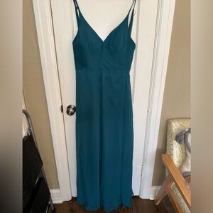 Azazie Davis Elegant Teal/Peacock Sleeveless Bridesmaid Dress. Slightly stained